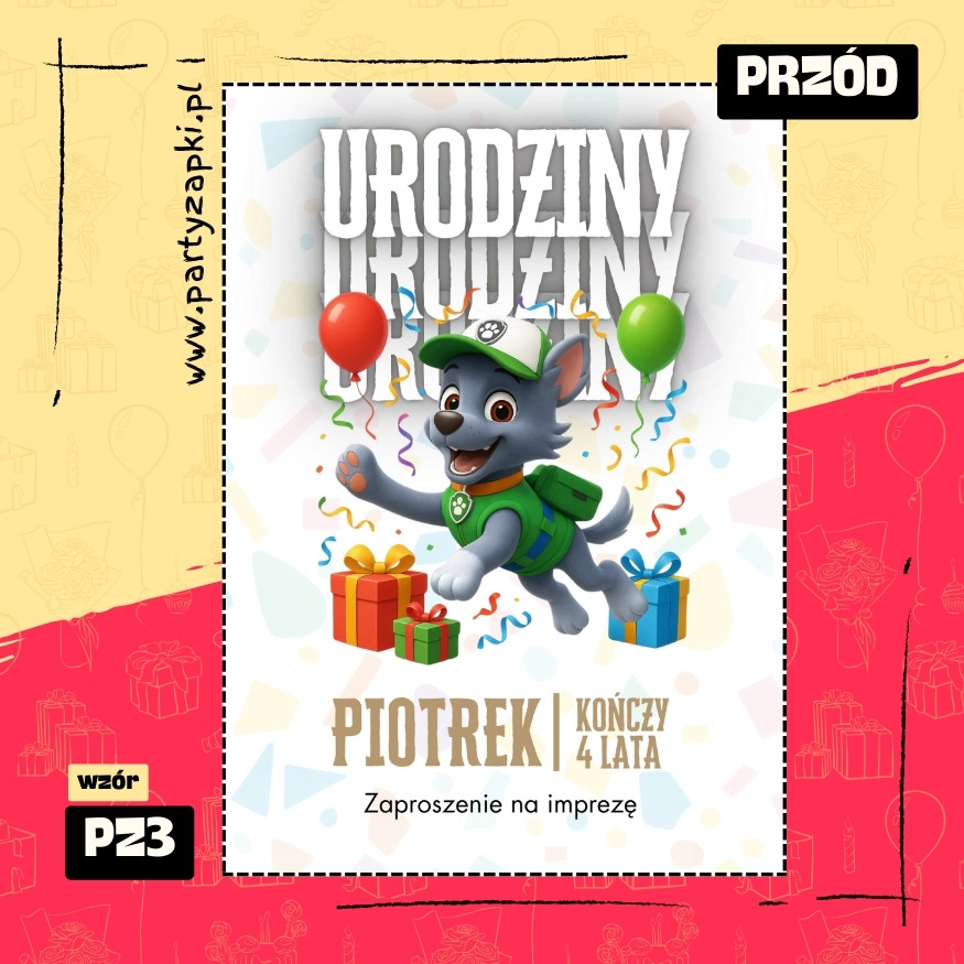 rocky psi patrol zaproszenie na urodziny 01 pz3 przod