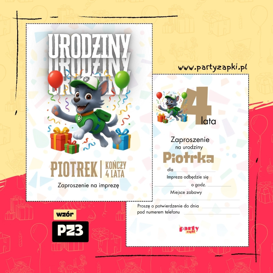 rocky psi patrol zaproszenie na urodziny 05 pz3
