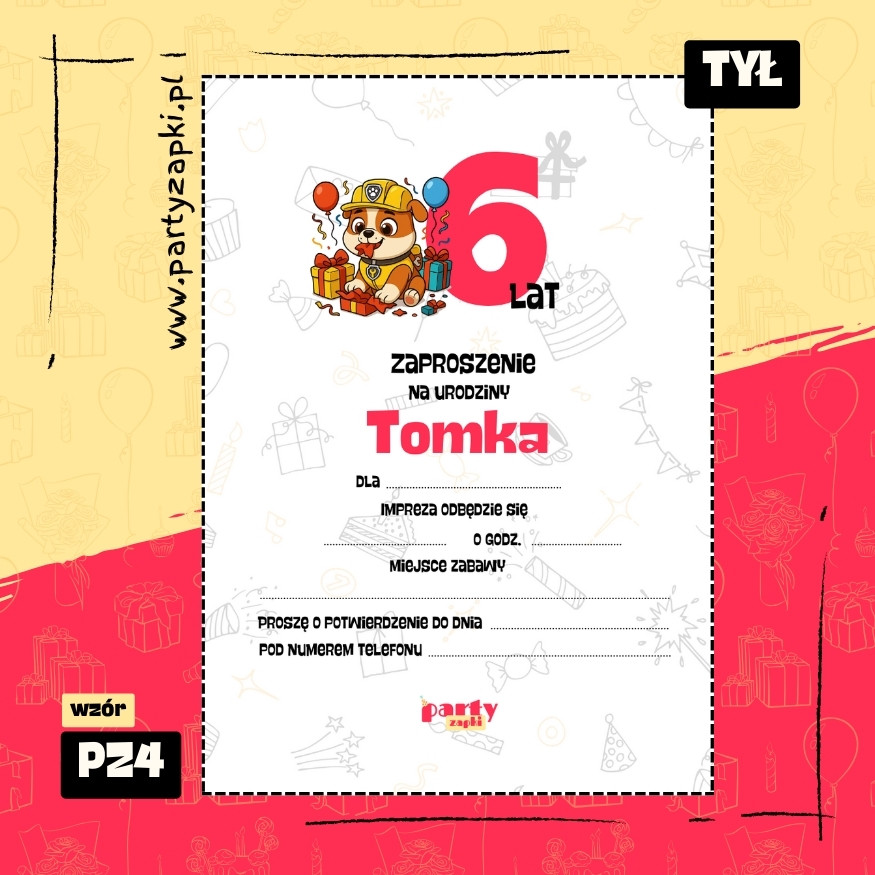 rubble psi patrol zaproszenie na urodziny 01 pz4 tyl