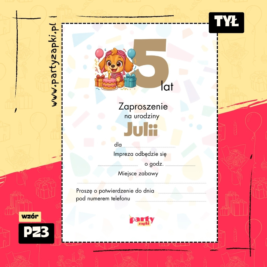 skye psi patrol zaproszenie na urodziny 01 pz3 tyl