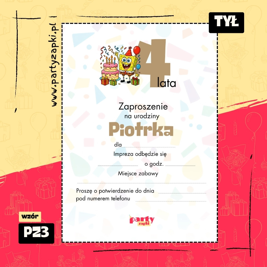 spongebob zaproszenie na urodziny 01 pz3 tyl