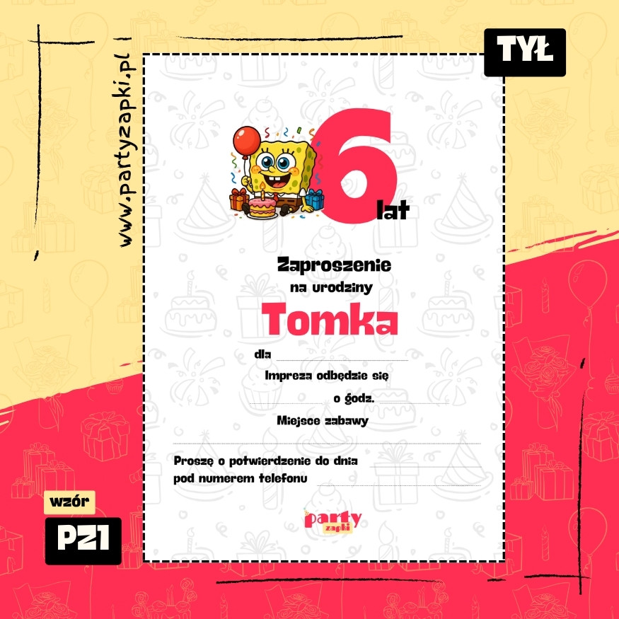 spongebob zaproszenie na urodziny 01 pz1 tyl