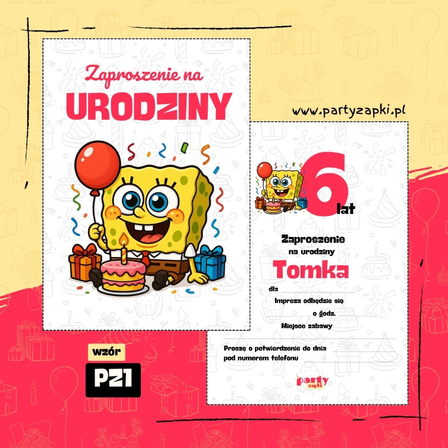 spongebob zaproszenie na urodziny 03 pz1