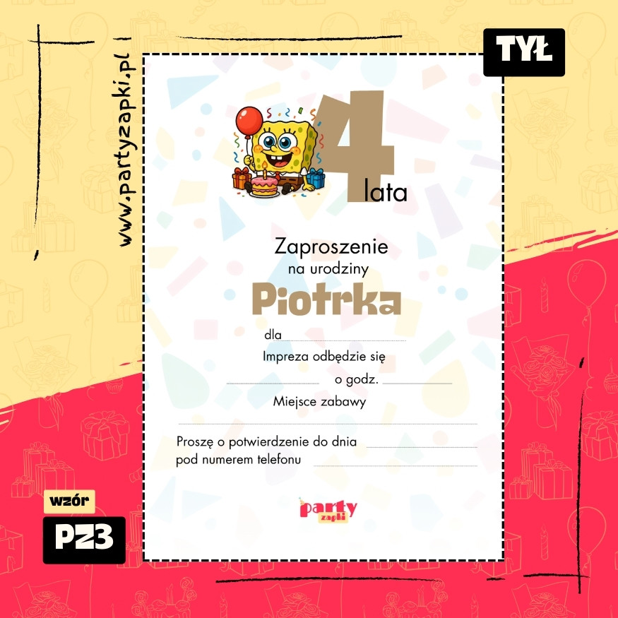 spongebob zaproszenie na urodziny 01 pz3 tyl
