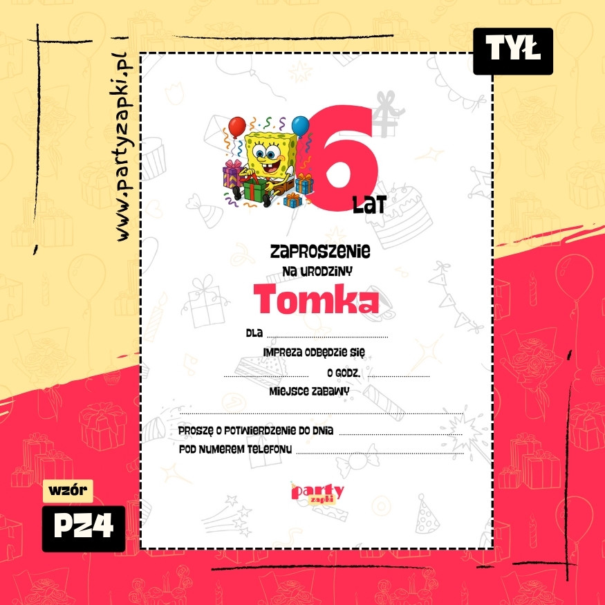 spongebob zaproszenie na urodziny 01 pz4 tyl