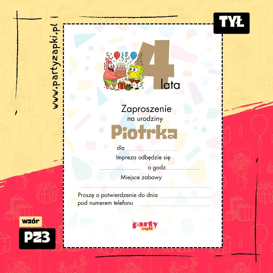 spongebob zaproszenie na urodziny 01 pz3 tyl