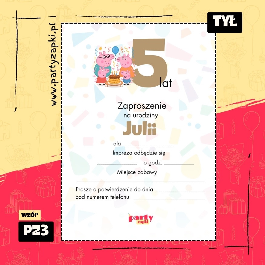 swinka peppa zaproszenie na urodziny 01 pz3 tyl
