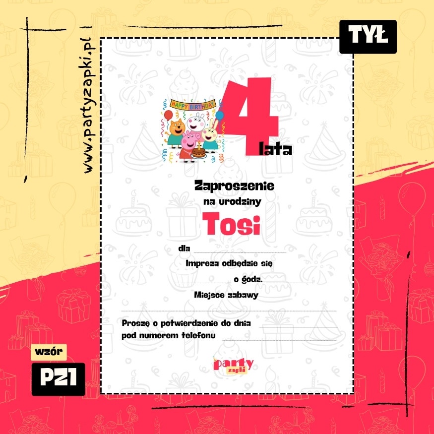 swinka peppa zaproszenie na urodziny 01 pz1 tyl