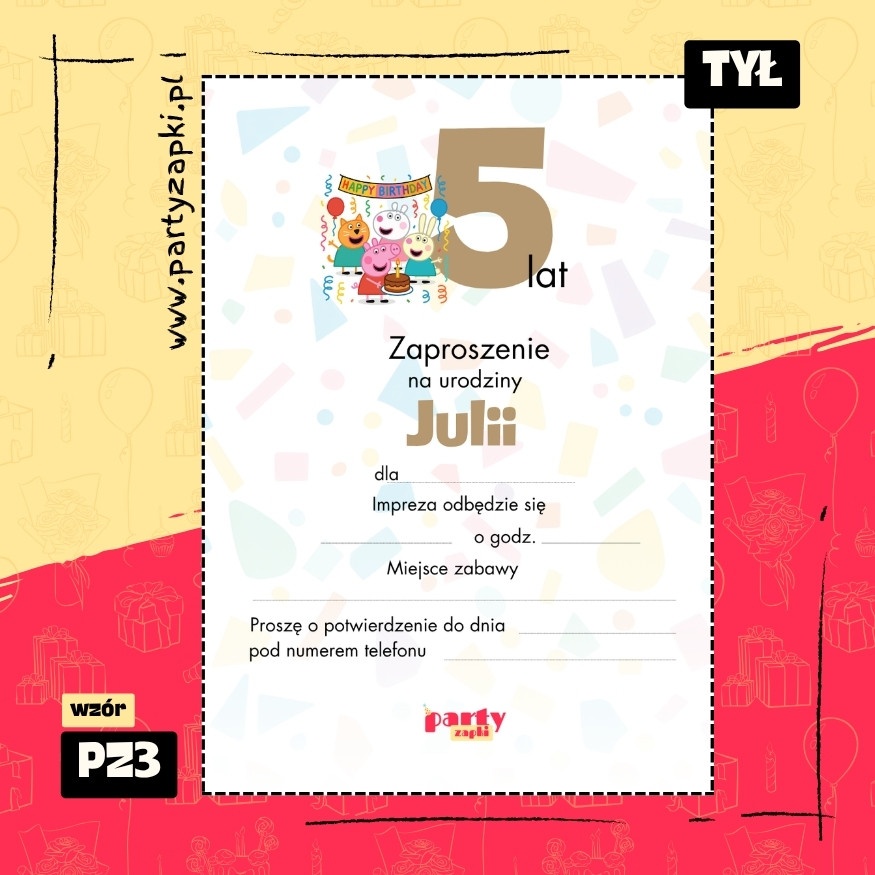 swinka peppa zaproszenie na urodziny 01 pz3 tyl