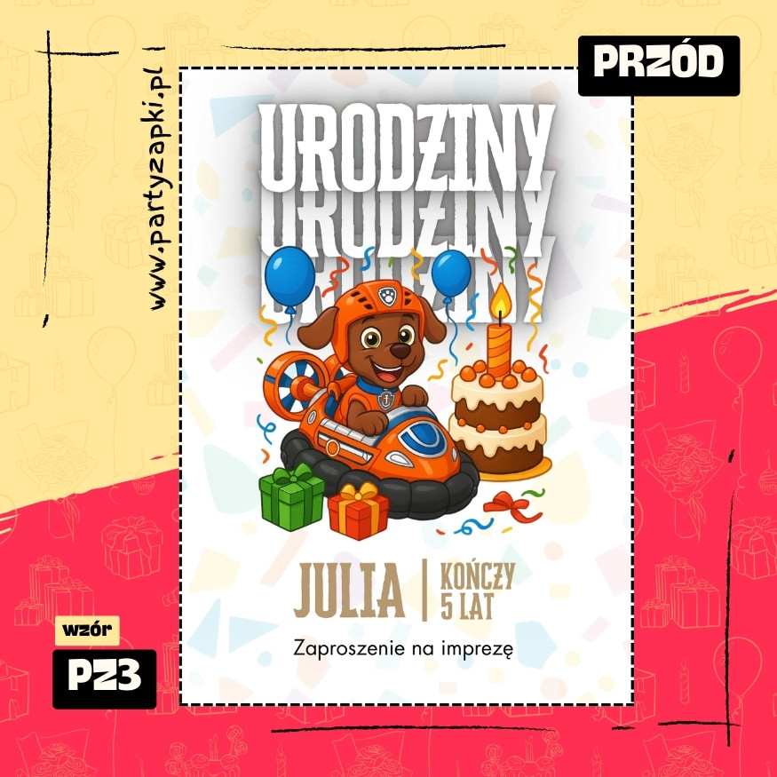zuma psi patrol zaproszenie na urodziny 03 pz3 przod