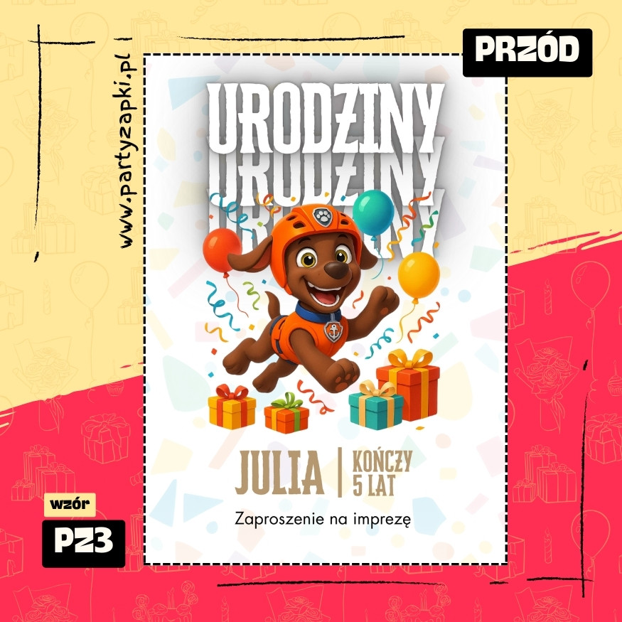 zuma psi patrol zaproszenie na urodziny 05 pz3 przod