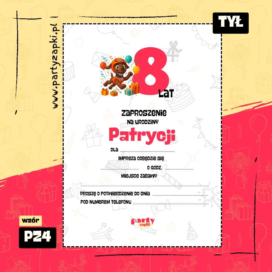 zuma psi patrol zaproszenie na urodziny 05 pz4 tyl