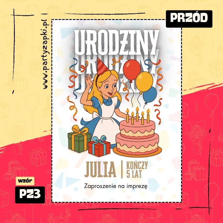 alicja w krainie czarow zaproszenie na urodziny 01 pz3 przod