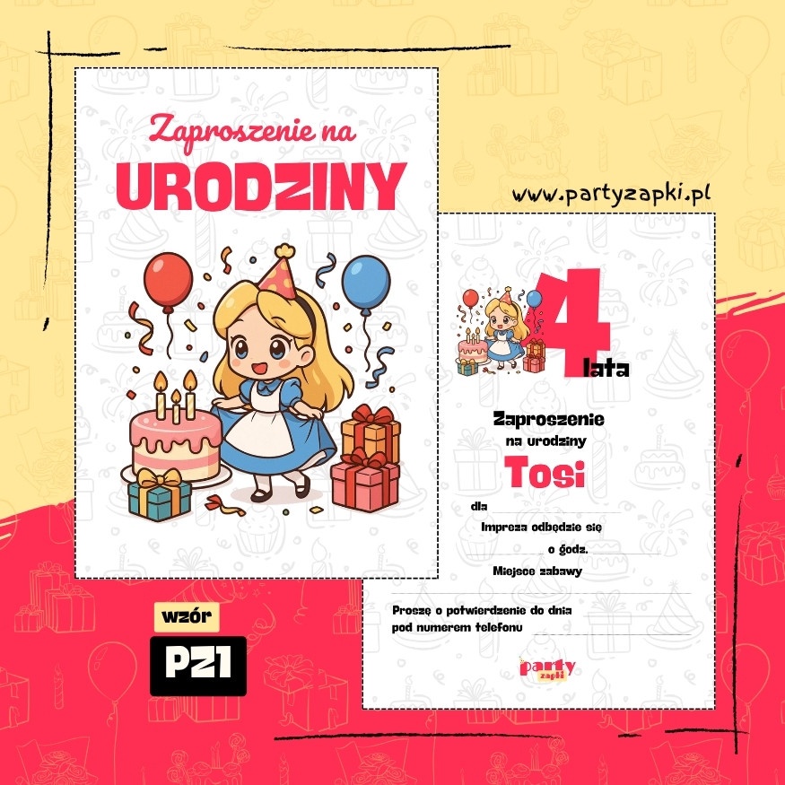 alicja w krainie czarow zaproszenie na urodziny 02 pz1