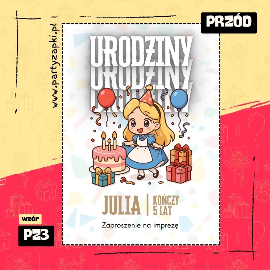 alicja w krainie czarow zaproszenie na urodziny 02 pz3 przod