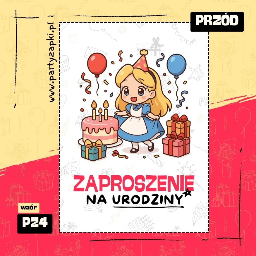 alicja w krainie czarow zaproszenie na urodziny 02 pz4 przod