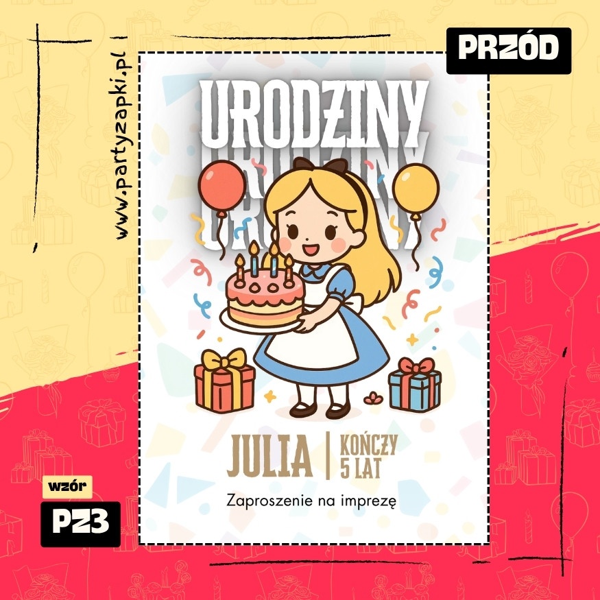 alicja w krainie czarow zaproszenie na urodziny 03 pz3 przod