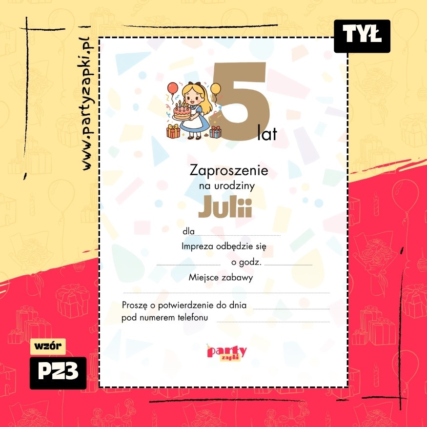 alicja w krainie czarow zaproszenie na urodziny 03 pz3 tyl