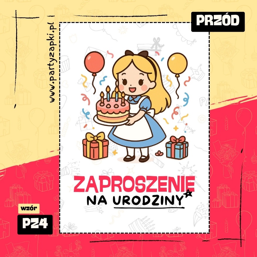 alicja w krainie czarow zaproszenie na urodziny 03 pz4 przod