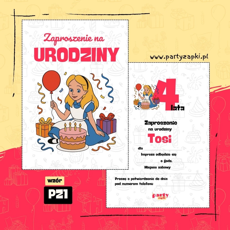 alicja w krainie czarow zaproszenie na urodziny 05 pz1