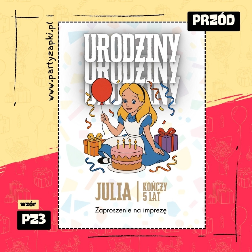 alicja w krainie czarow zaproszenie na urodziny 05 pz3 przod