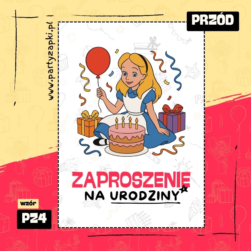 alicja w krainie czarow zaproszenie na urodziny 05 pz4 przod