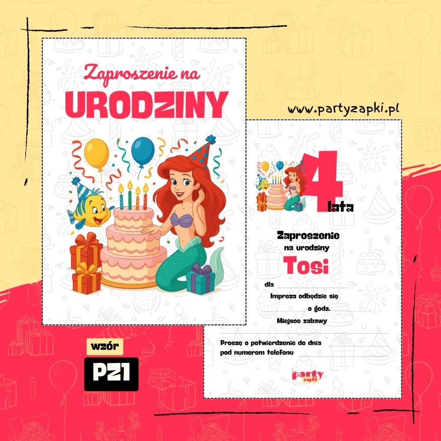 ariel mala syrenka zaproszenie na urodziny 03 pz1