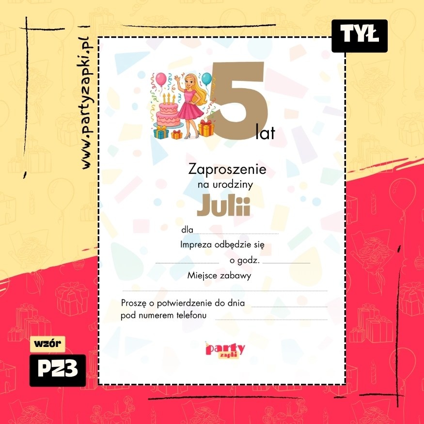 barbie zaproszenie na urodziny 01 pz3 tyl