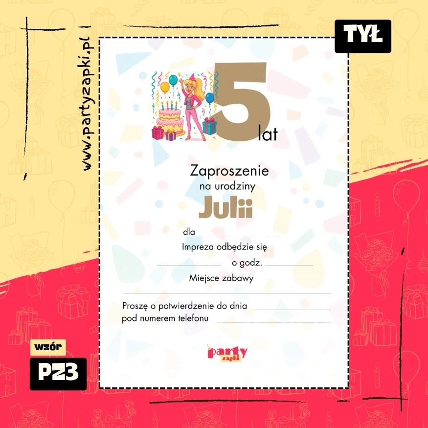 barbie zaproszenie na urodziny 02 pz3 tyl