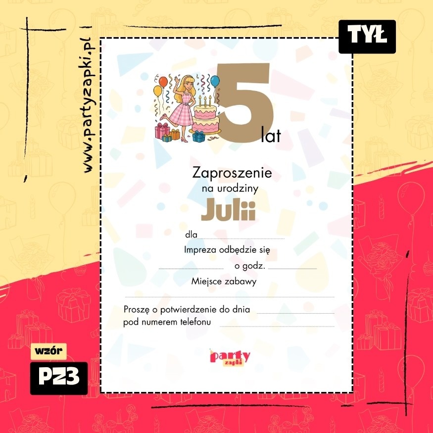 barbie zaproszenie na urodziny 03 pz3 tyl