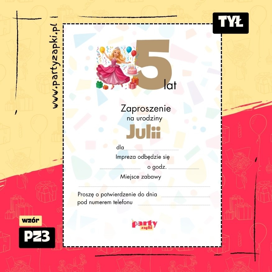 barbie zaproszenie na urodziny 08 pz3 tyl