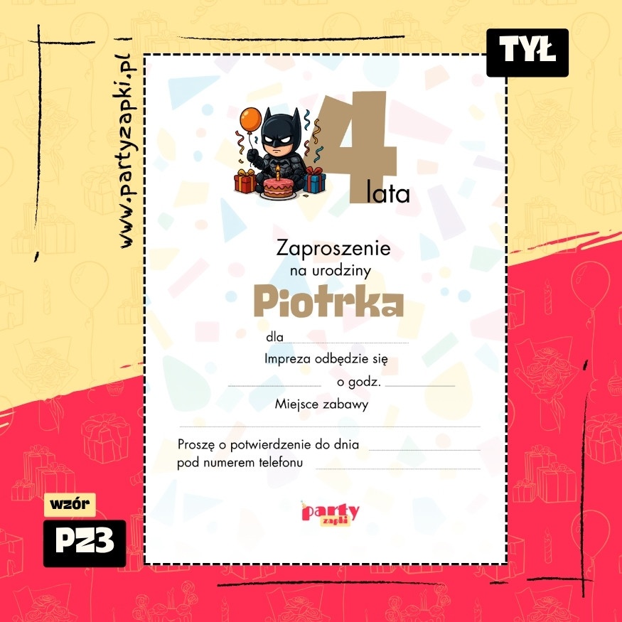 batman zaproszenie na urodziny 01 pz3 tyl