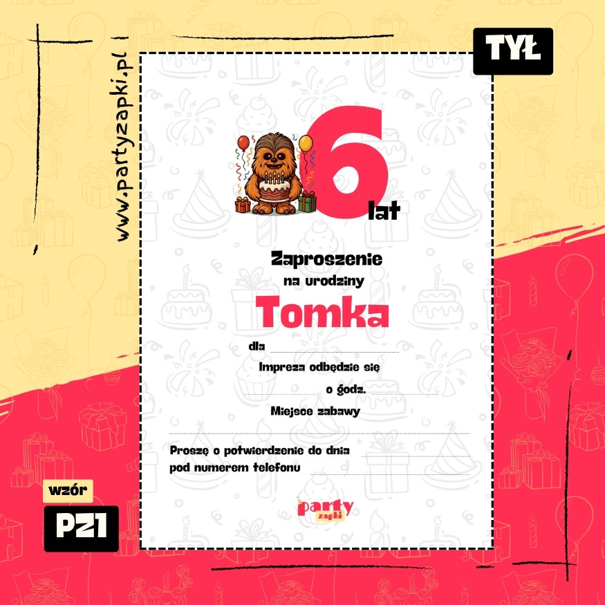 chewbacca gwiezdne wojny zaproszenie na urodziny 02 pz1 tyl