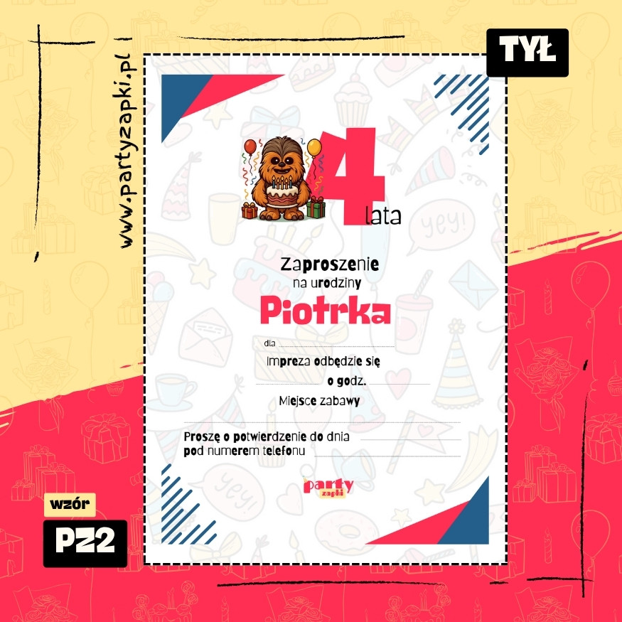 chewbacca gwiezdne wojny zaproszenie na urodziny 02 pz2 tyl