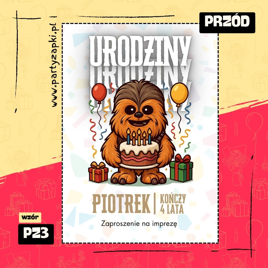 chewbacca gwiezdne wojny zaproszenie na urodziny 02 pz3 przod