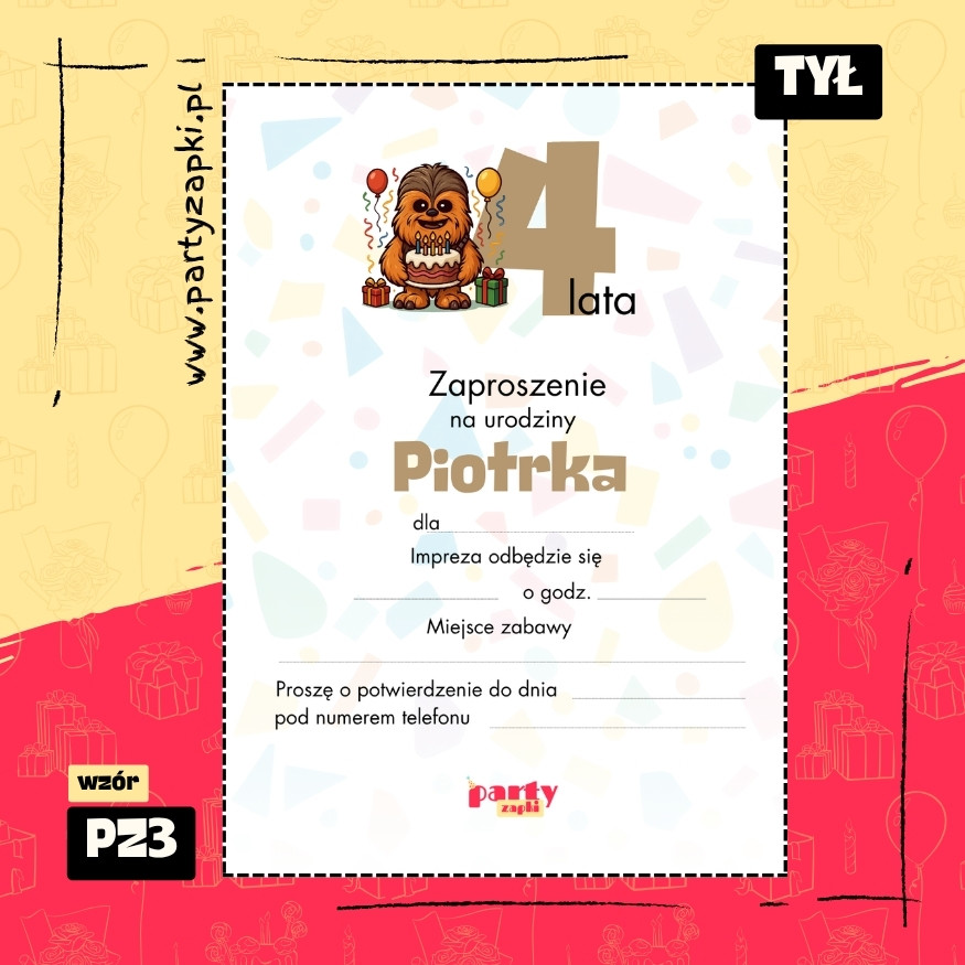 chewbacca gwiezdne wojny zaproszenie na urodziny 02 pz3 tyl