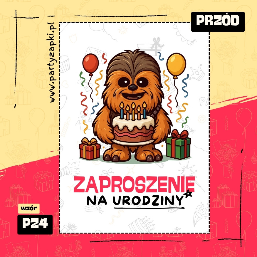 chewbacca gwiezdne wojny zaproszenie na urodziny 02 pz4 przod