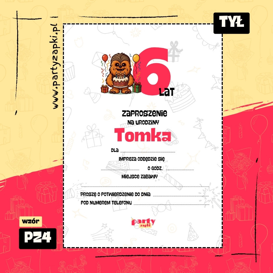 chewbacca gwiezdne wojny zaproszenie na urodziny 02 pz4 tyl