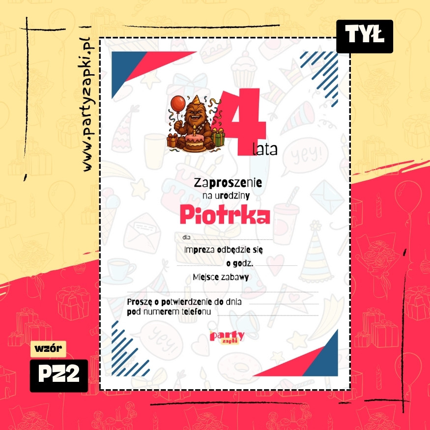 chewbacca gwiezdne wojny zaproszenie na urodziny 03 pz2 tyl