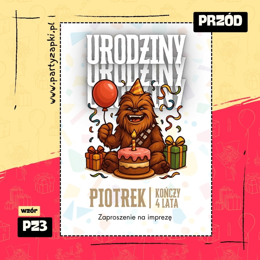 chewbacca gwiezdne wojny zaproszenie na urodziny 03 pz3 przod