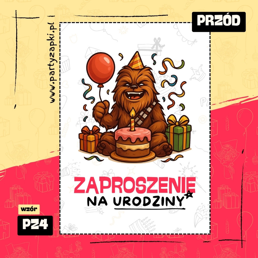chewbacca gwiezdne wojny zaproszenie na urodziny 03 pz4 przod