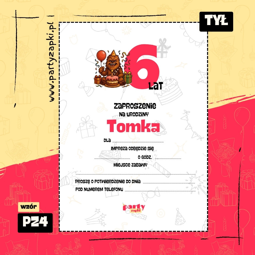 chewbacca gwiezdne wojny zaproszenie na urodziny 03 pz4 tyl