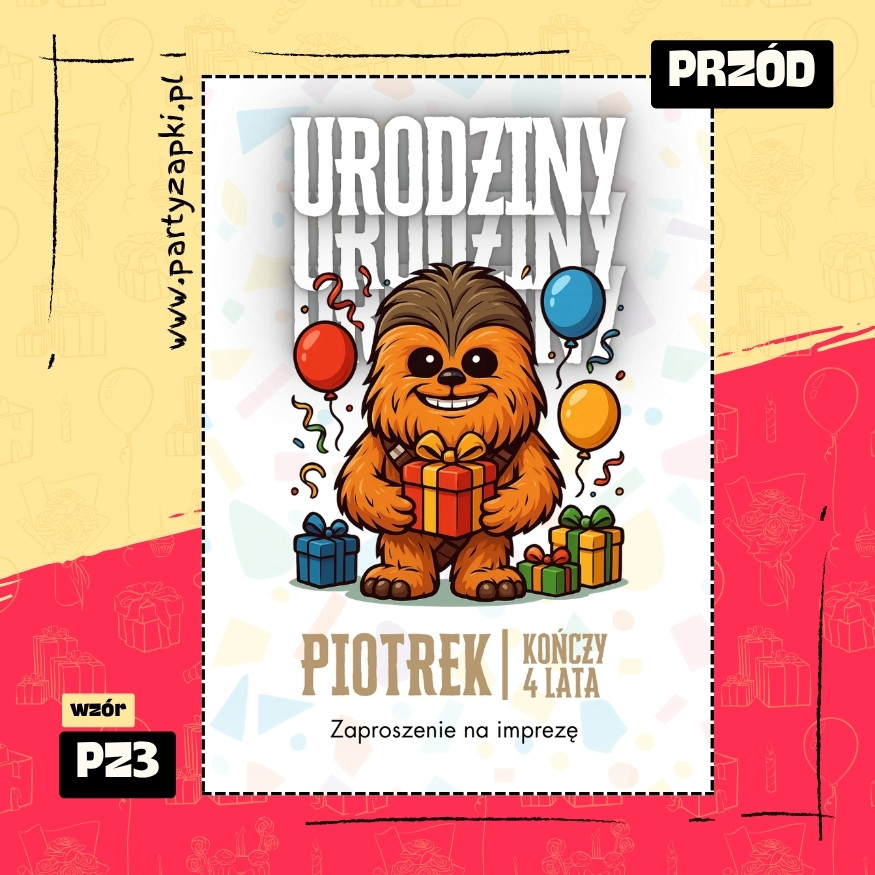 chewbacca gwiezdne wojny zaproszenie na urodziny 04 pz3 przod