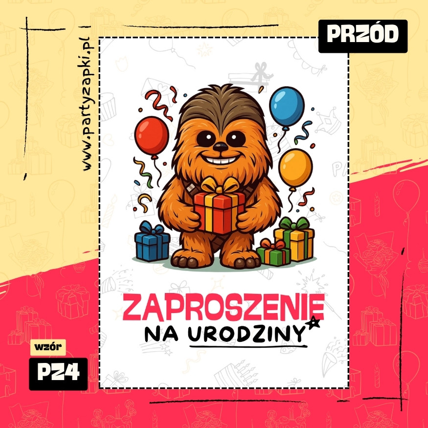 chewbacca gwiezdne wojny zaproszenie na urodziny 04 pz4 przod