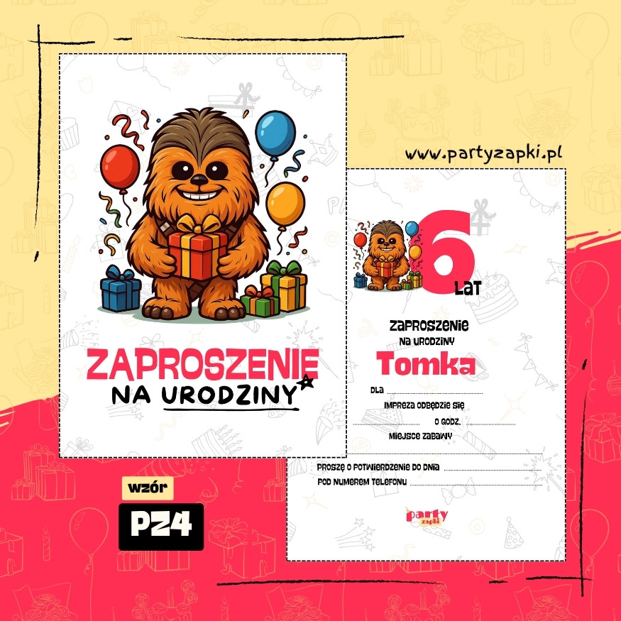 chewbacca gwiezdne wojny zaproszenie na urodziny 04 pz4