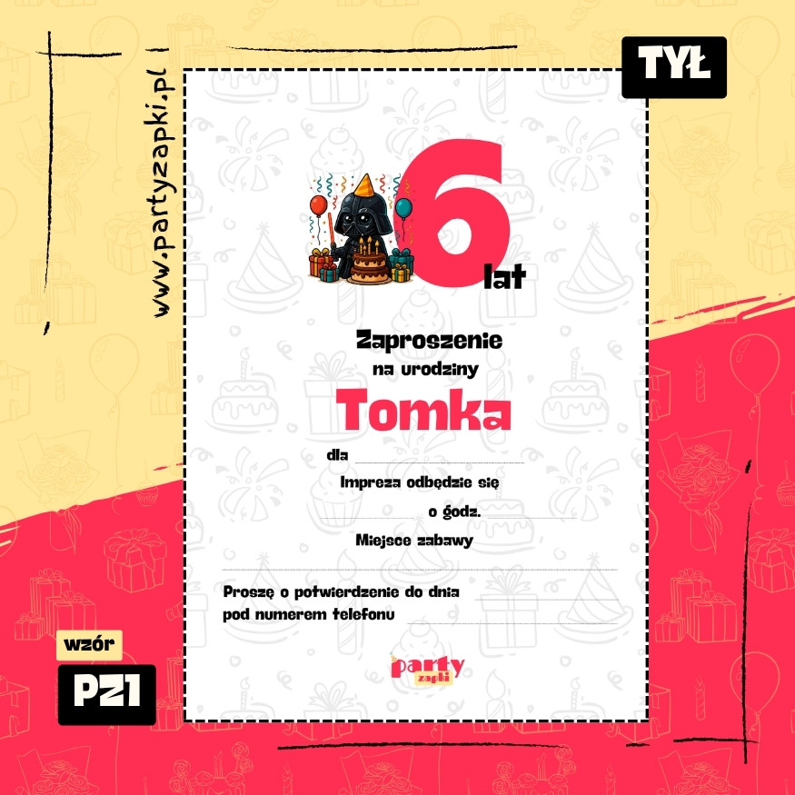 darth vader gwiezdne wojny zaproszenie na urodziny 01 pz1 tyl