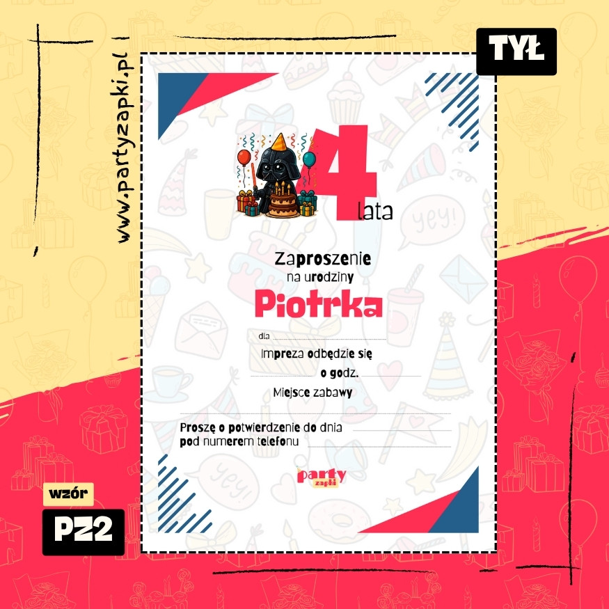 darth vader gwiezdne wojny zaproszenie na urodziny 01 pz2 tyl