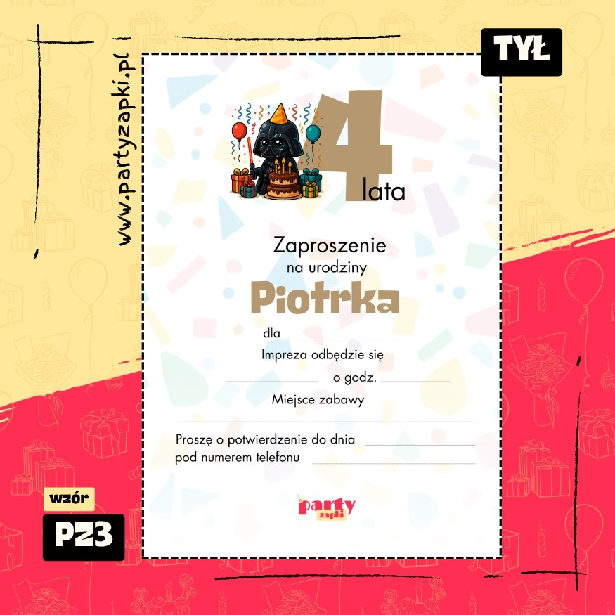 darth vader gwiezdne wojny zaproszenie na urodziny 01 pz3 tyl