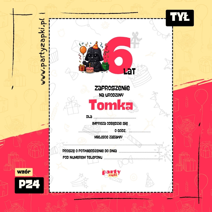 darth vader gwiezdne wojny zaproszenie na urodziny 01 pz4 tyl
