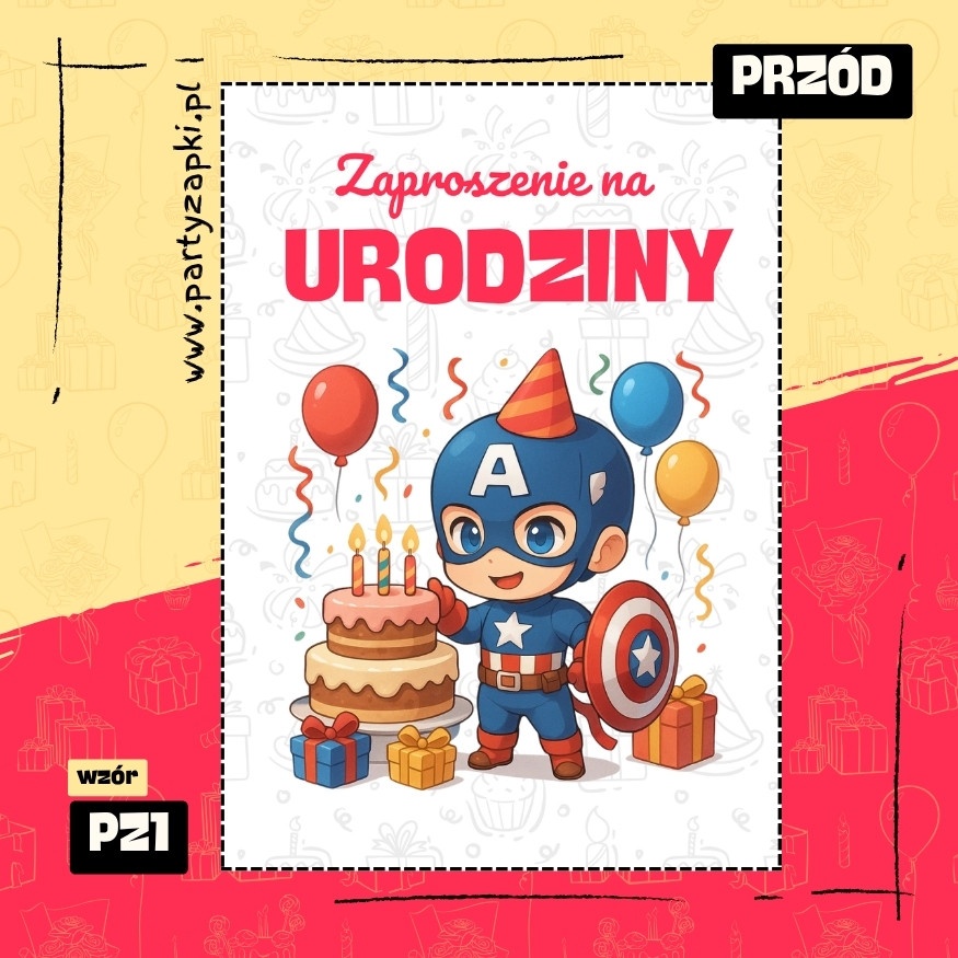 kapitan ameryka zaproszenie na urodziny 01 pz1 przod
